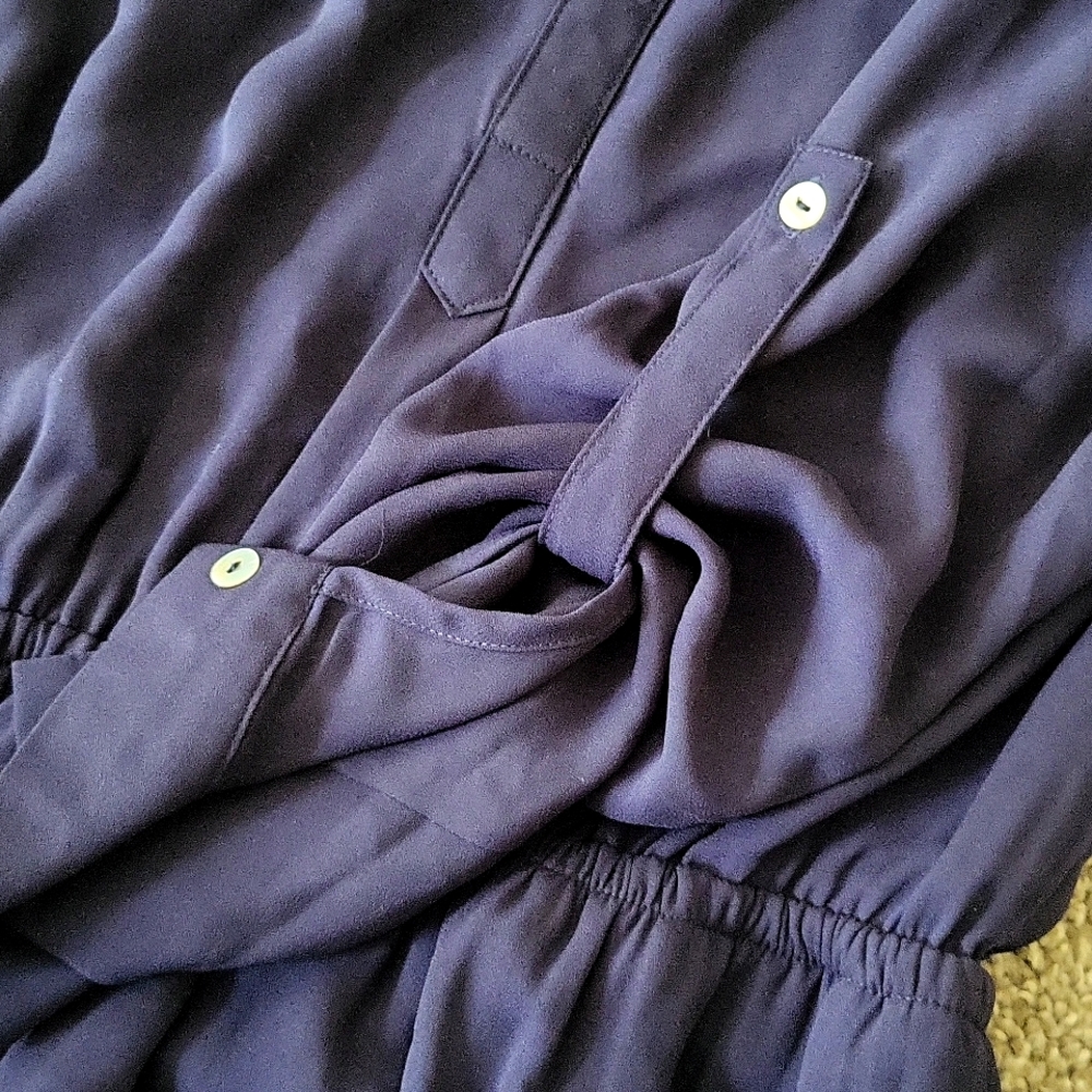 EUC DR2 women's ruffled shoulder adjustable sleeve mini dress, S, navy, lined - Picture 8 of 8